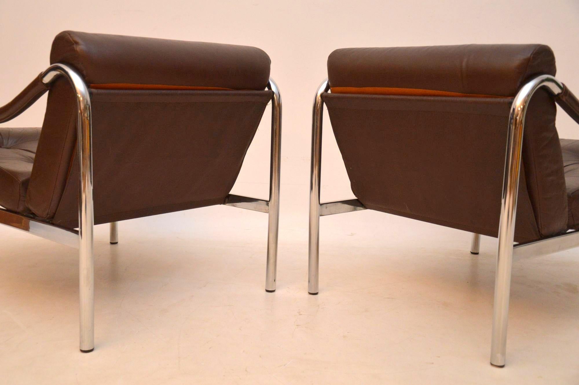 1960s Pair of Leather and Steel Beta Armchairs by Pieff 1
