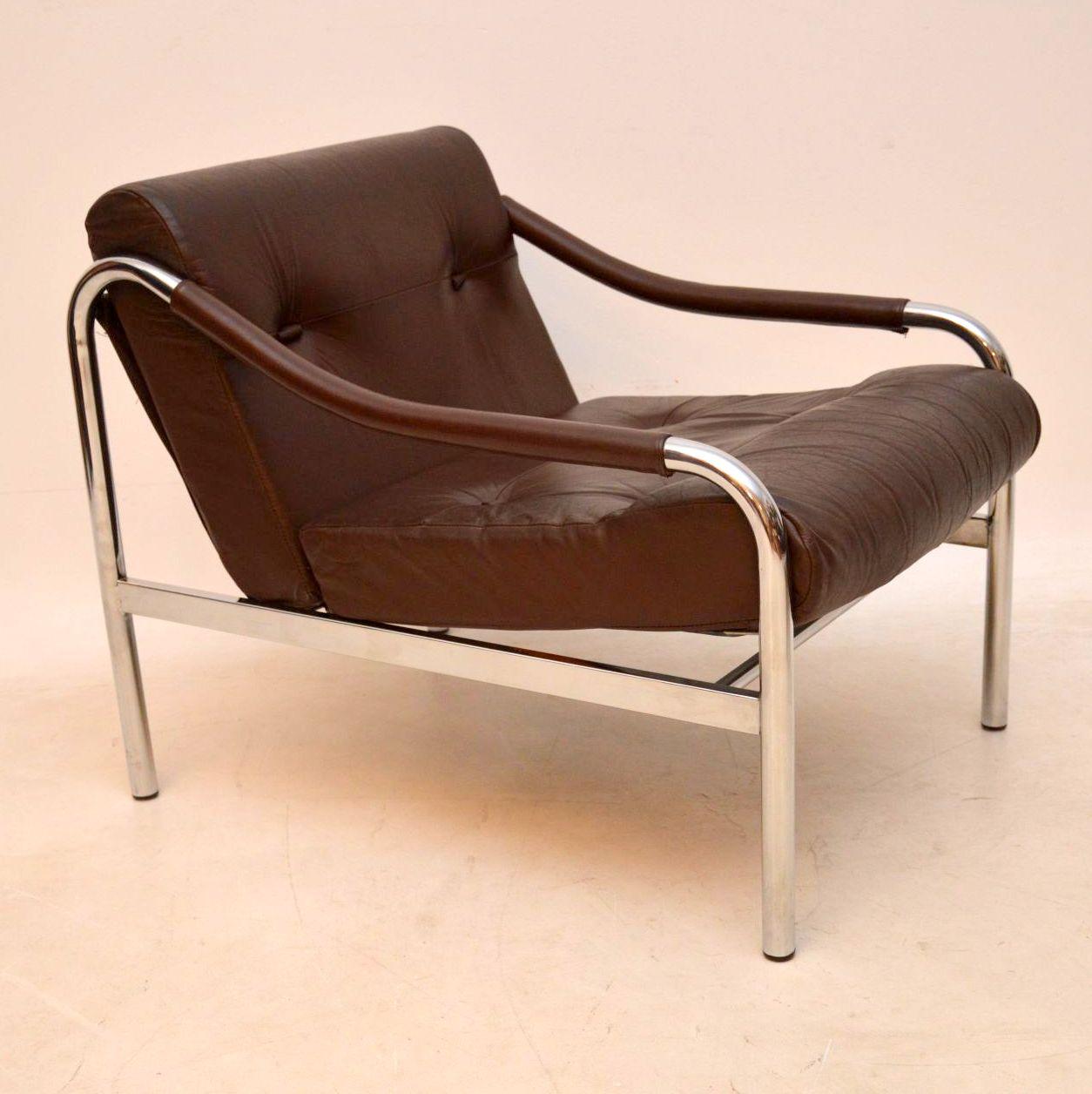Mid-Century Modern 1960s Pair of Leather and Steel Beta Armchairs by Pieff