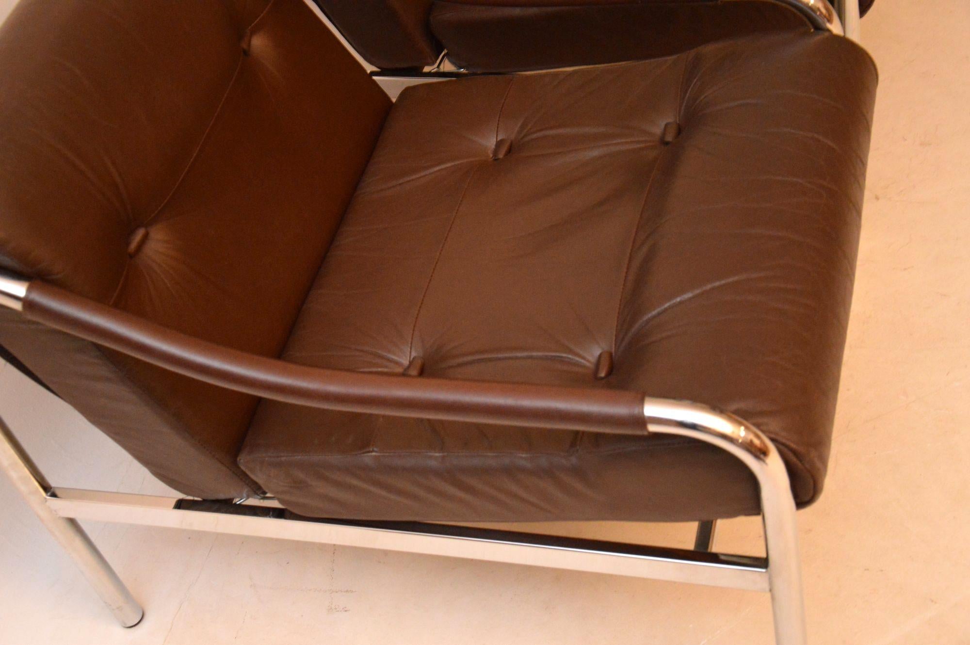 English 1960s Pair of Leather and Steel Beta Armchairs by Pieff