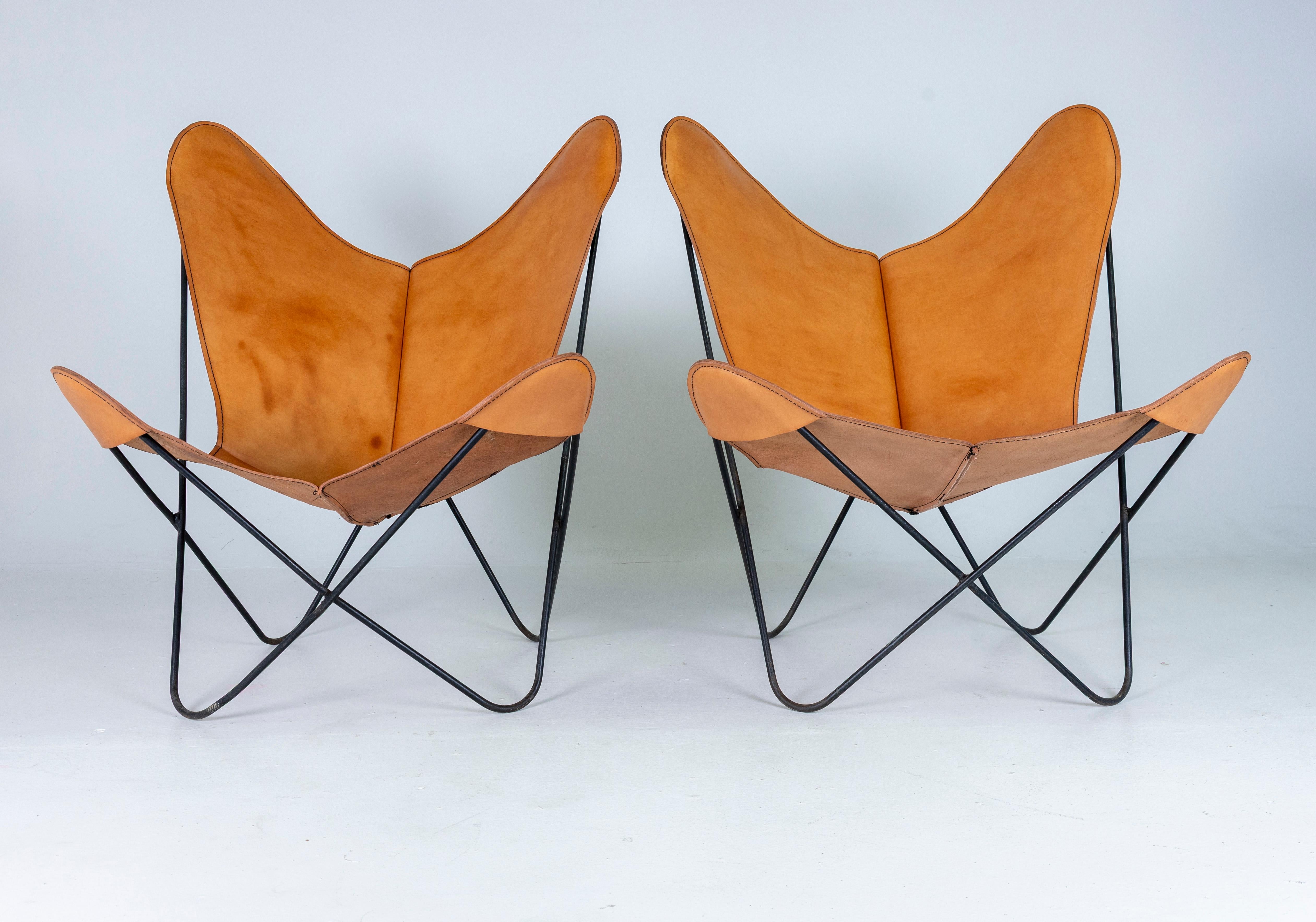 1960s Pair of Leather Butterfly Chairs Jorge Ferrari Hardoy Bonet Kurchan Knoll For Sale 4