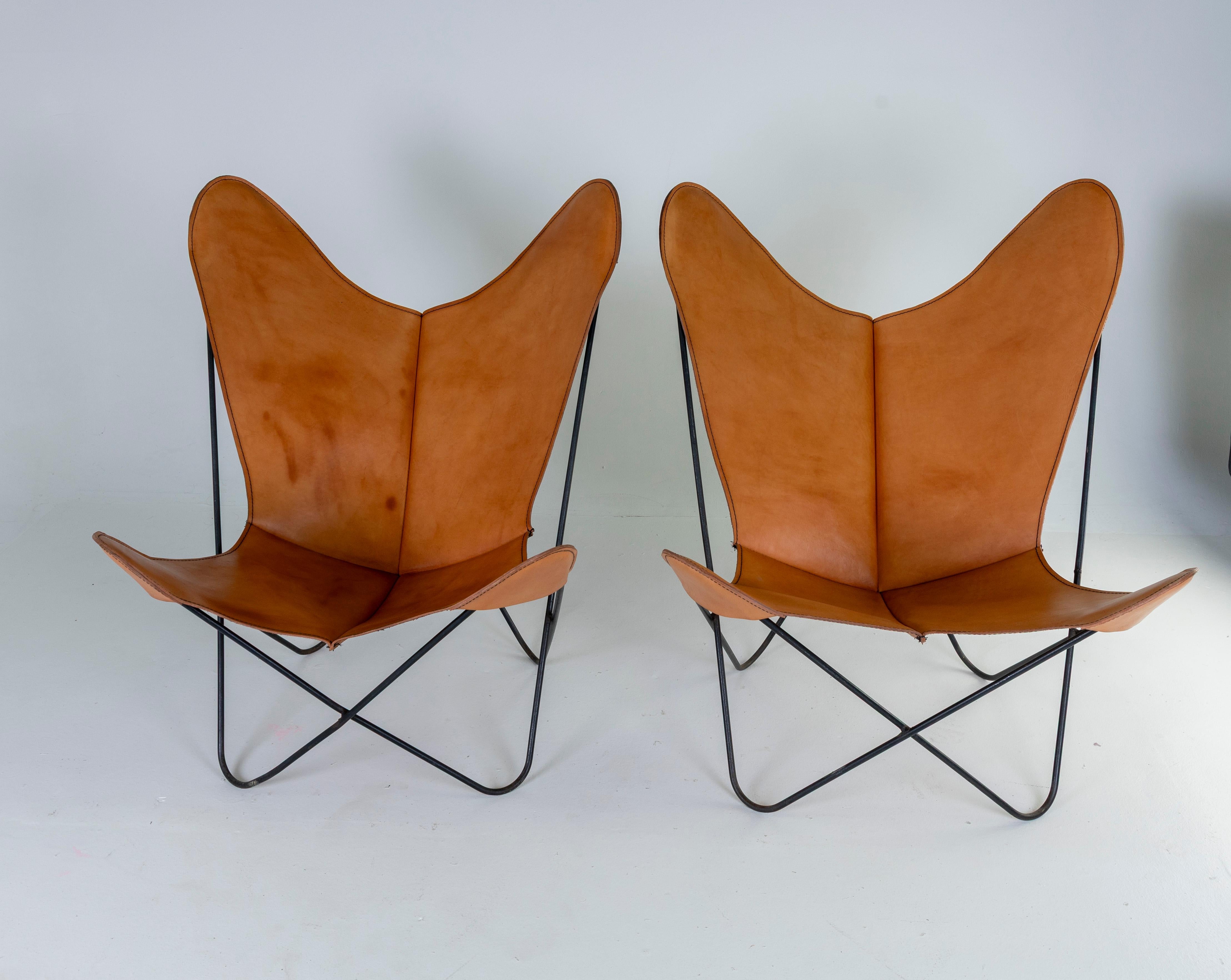 1960s Pair of Leather Butterfly Chairs Jorge Ferrari Hardoy Bonet Kurchan Knoll For Sale 8