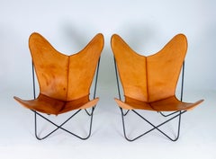 1960s Pair of Leather Butterfly Chairs Jorge Ferrari Hardoy Bonet Kurchan Knoll