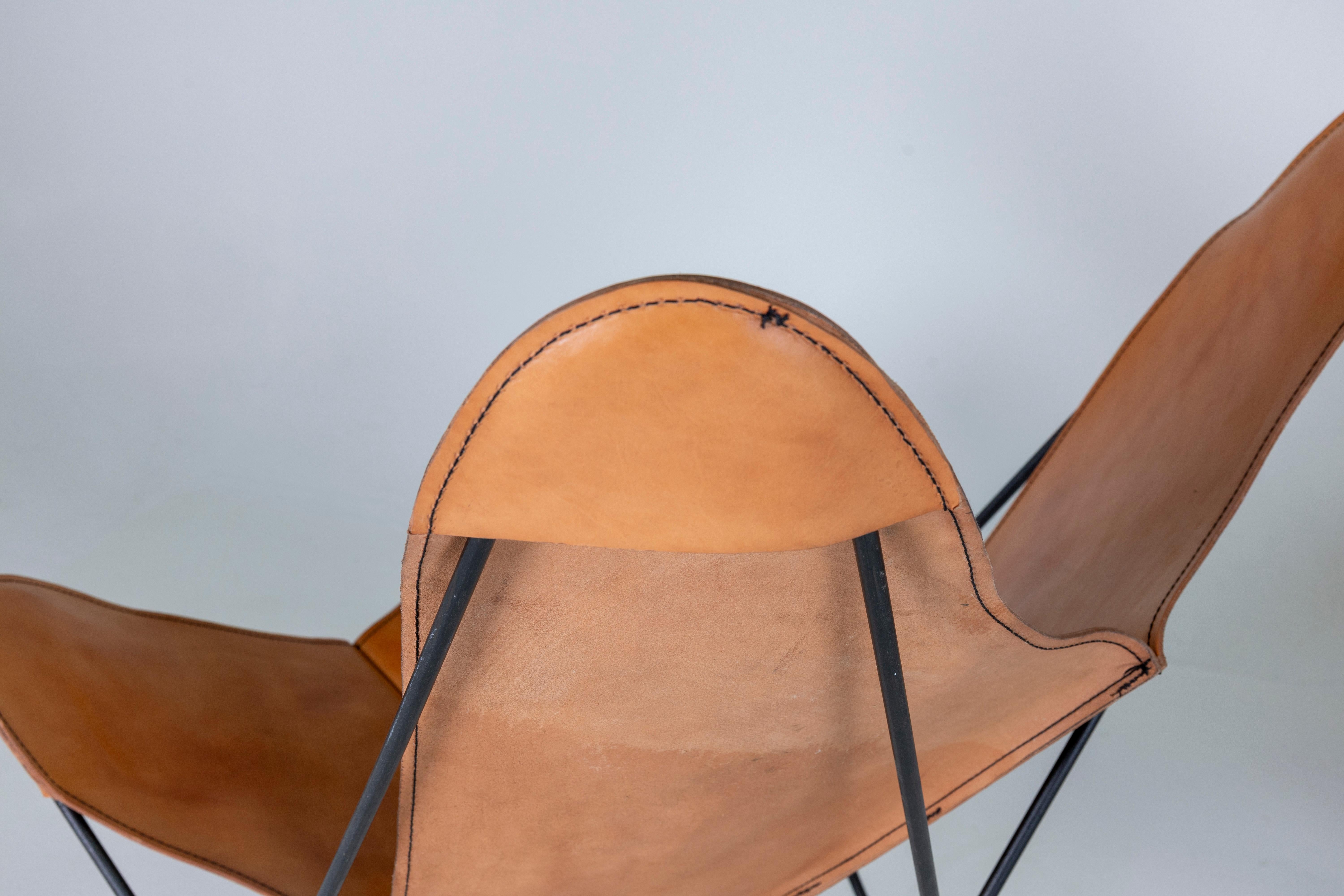 1960s Pair of Leather Butterfly Chairs Jorge Ferrari Hardoy Bonet Kurchan Knoll For Sale 2