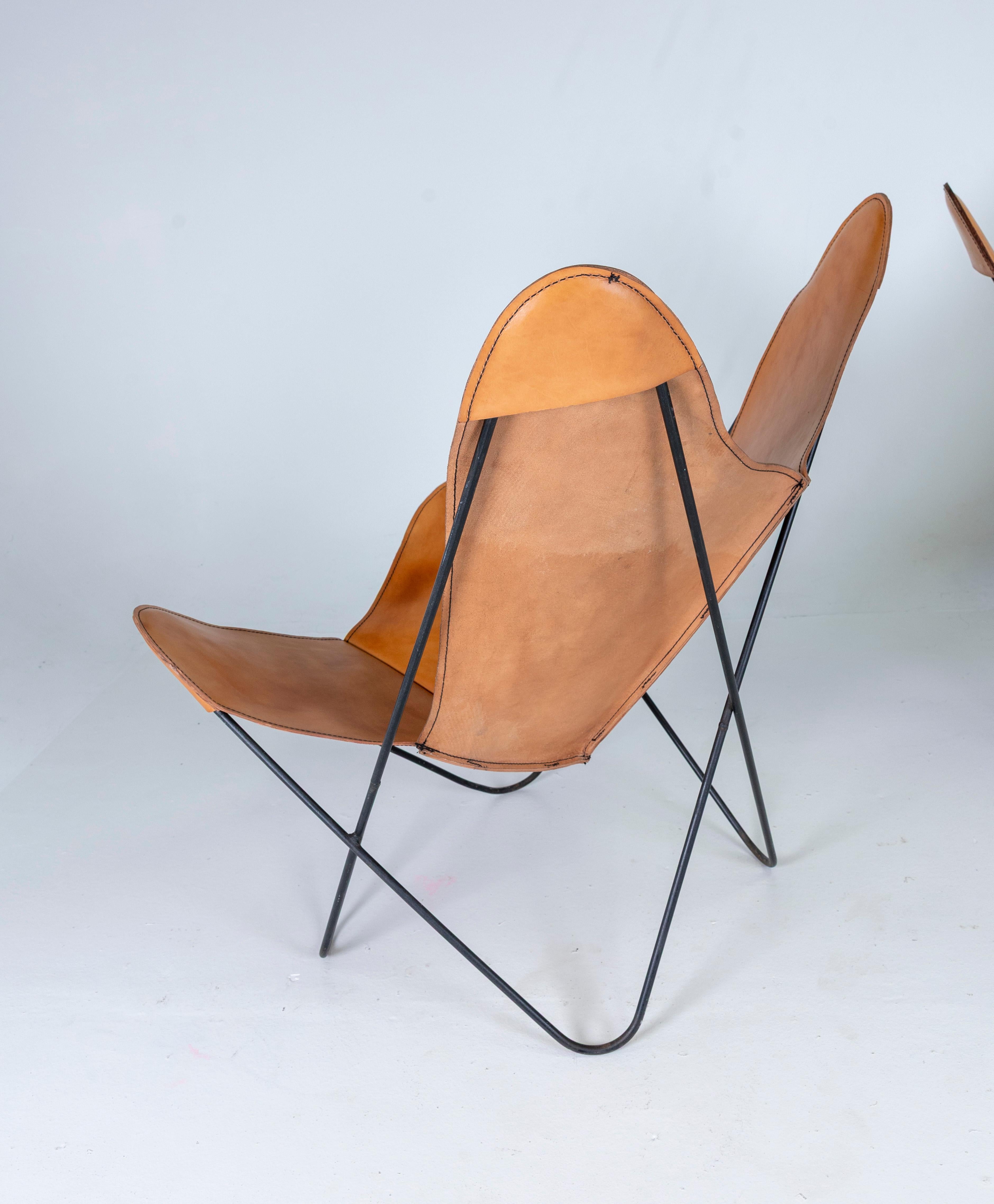 1960s Pair of Leather Butterfly Chairs Jorge Ferrari Hardoy Bonet Kurchan Knoll For Sale 3