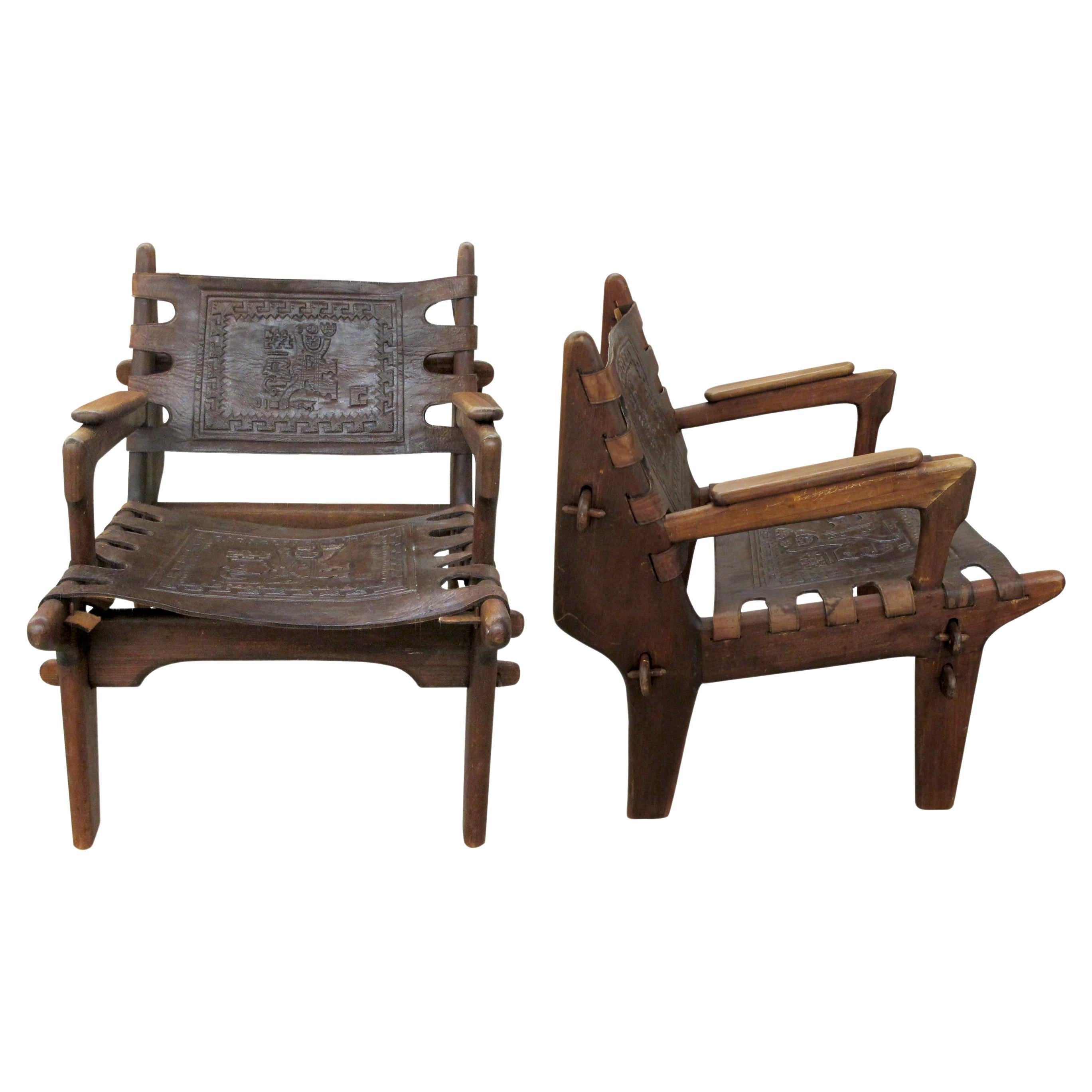 Paire de chaises en cuir des années 1960, Design/One, Ecuador en vente
