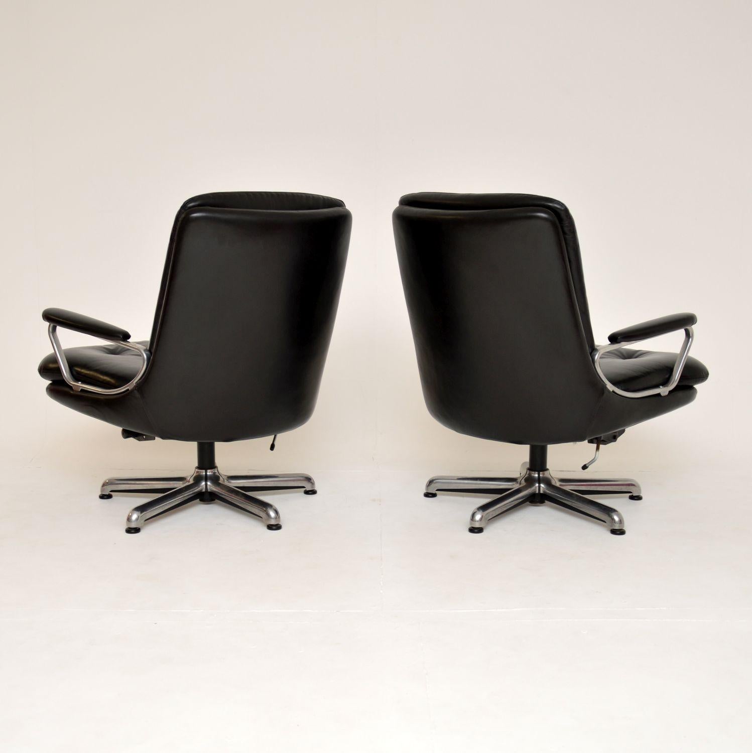 Mid-Century Modern 1960's Pair of Leather & Chrome Armchairs by Andre Vandenbeuk for Strassle For Sale