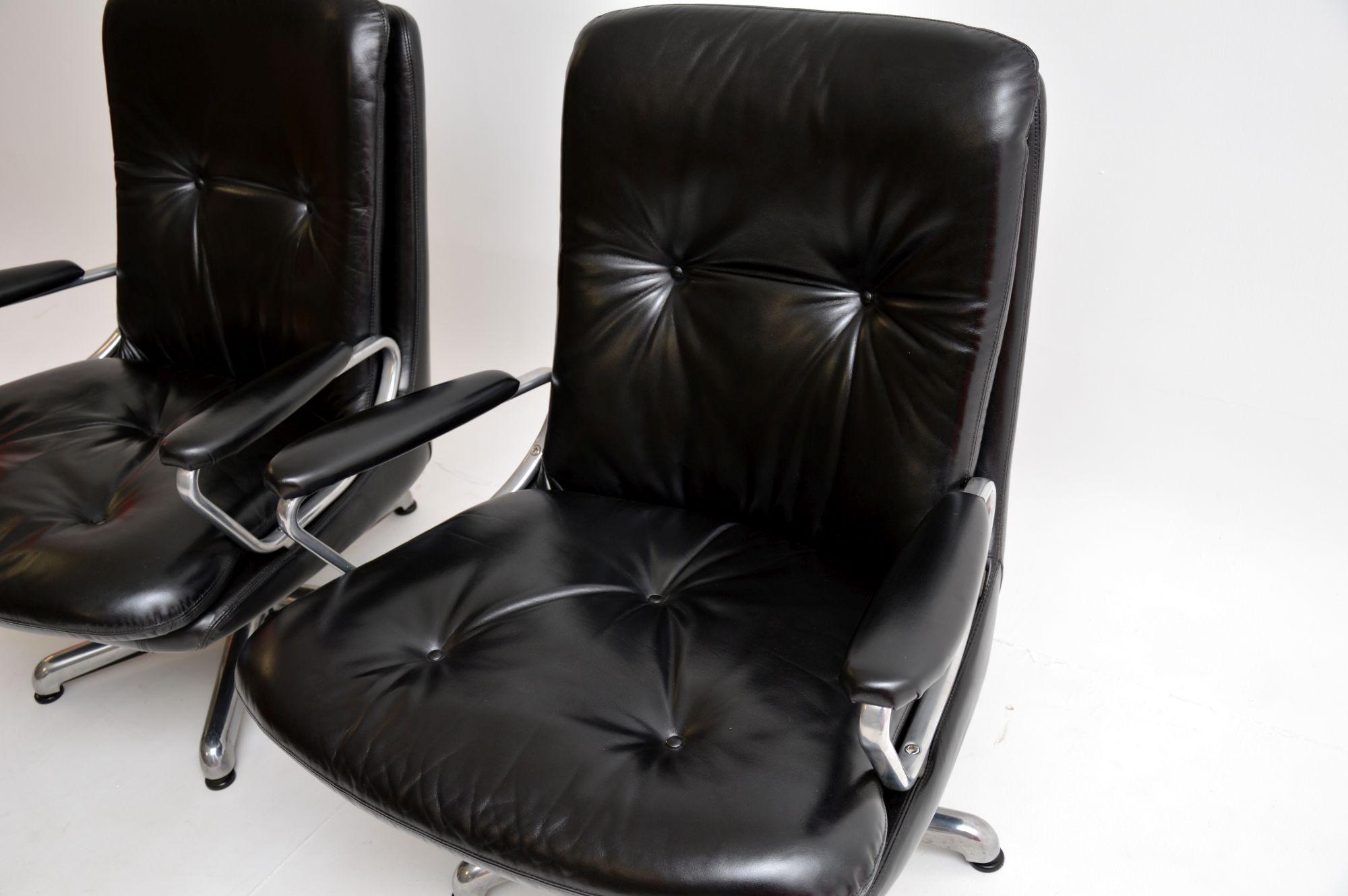 Mid-20th Century 1960's Pair of Leather & Chrome Armchairs by Andre Vandenbeuk for Strassle For Sale