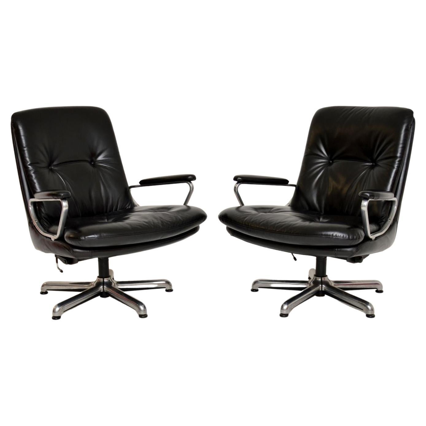 1960's Pair of Leather & Chrome Armchairs by Andre Vandenbeuk for Strassle