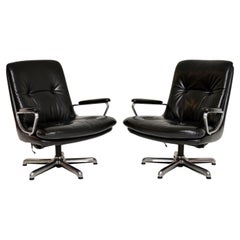 Vintage 1960's Pair of Leather & Chrome Armchairs by Andre Vandenbeuk for Strassle