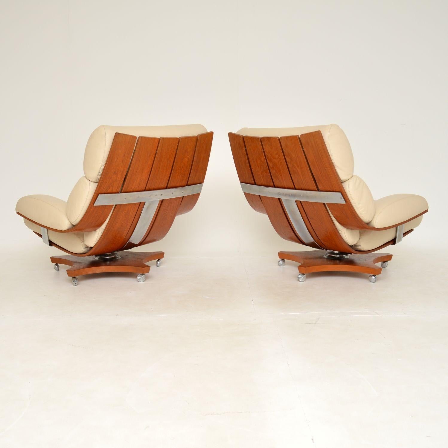 Mid-Century Modern 1960's Pair of Leather & Teak G Plan Housemaster Armchairs