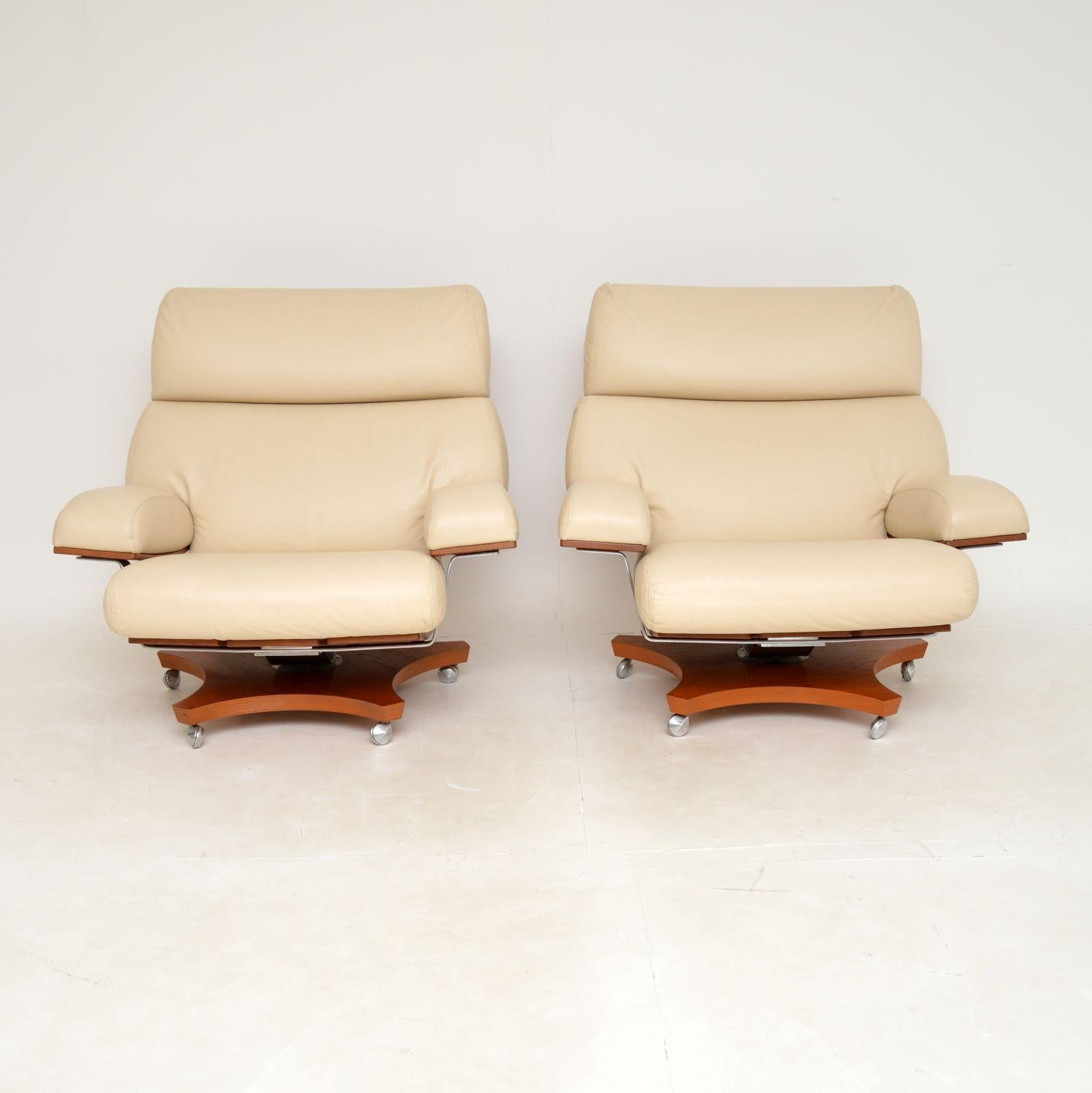 British 1960's Pair of Leather & Teak G Plan Housemaster Armchairs