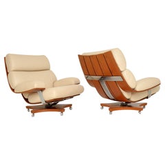 Vintage 1960's Pair of Leather & Teak G Plan Housemaster Armchairs