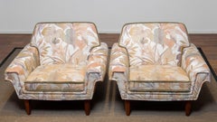 Anni '60, Coppia di sedie da salotto in tessuto jacquard di Trensum, Svezia