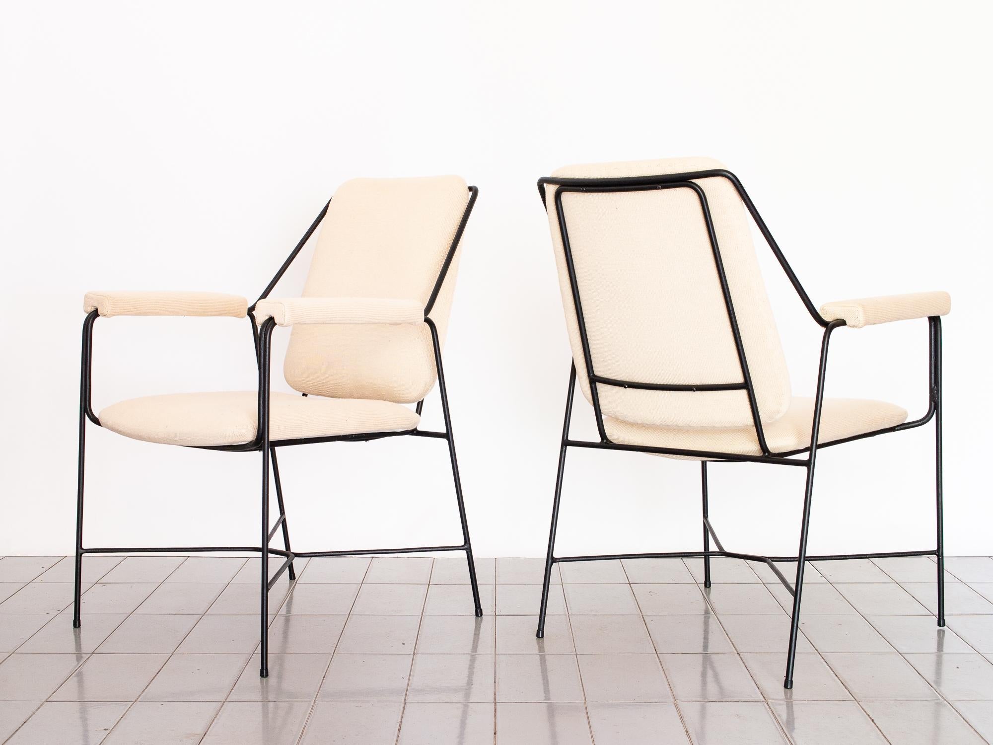 This super modern chairs have been repainted and reupholstered in an amazing off-white tricot fabric, super soft and cozy. The design of the chairs is sleek and they're super well built. High density foam on the seats ensure maximum comfort.

 