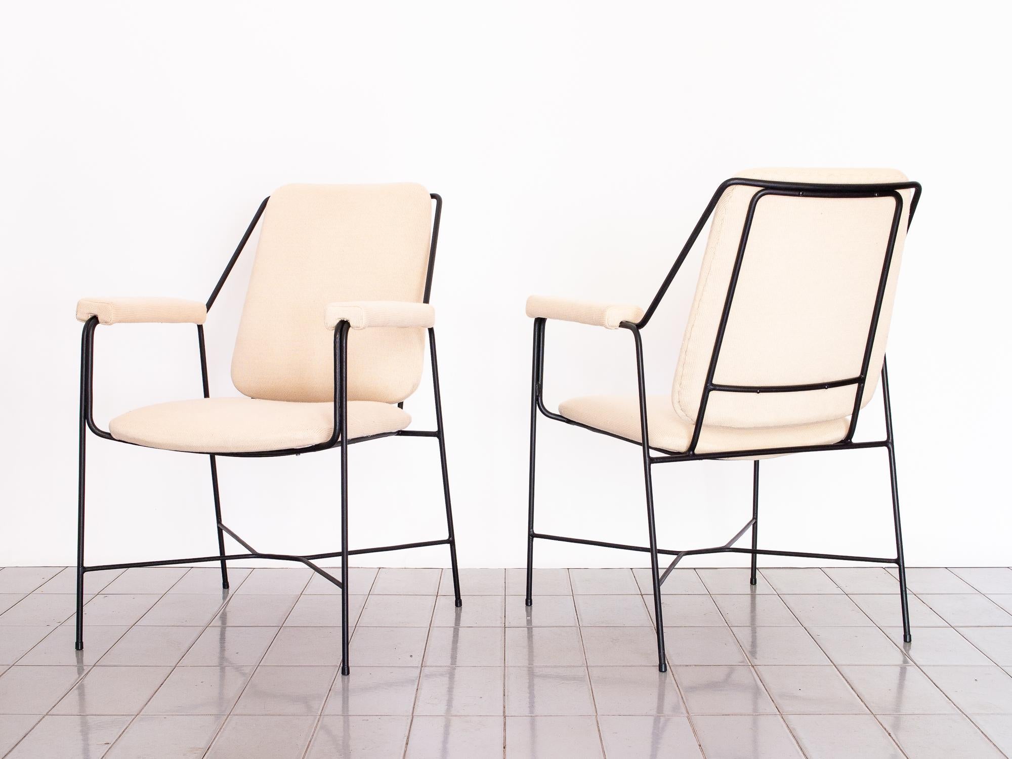 Mid-Century Modern 1960s Pair of Lounge Chairs in Wrought Iron and Tricot, Brazilian Modernism
