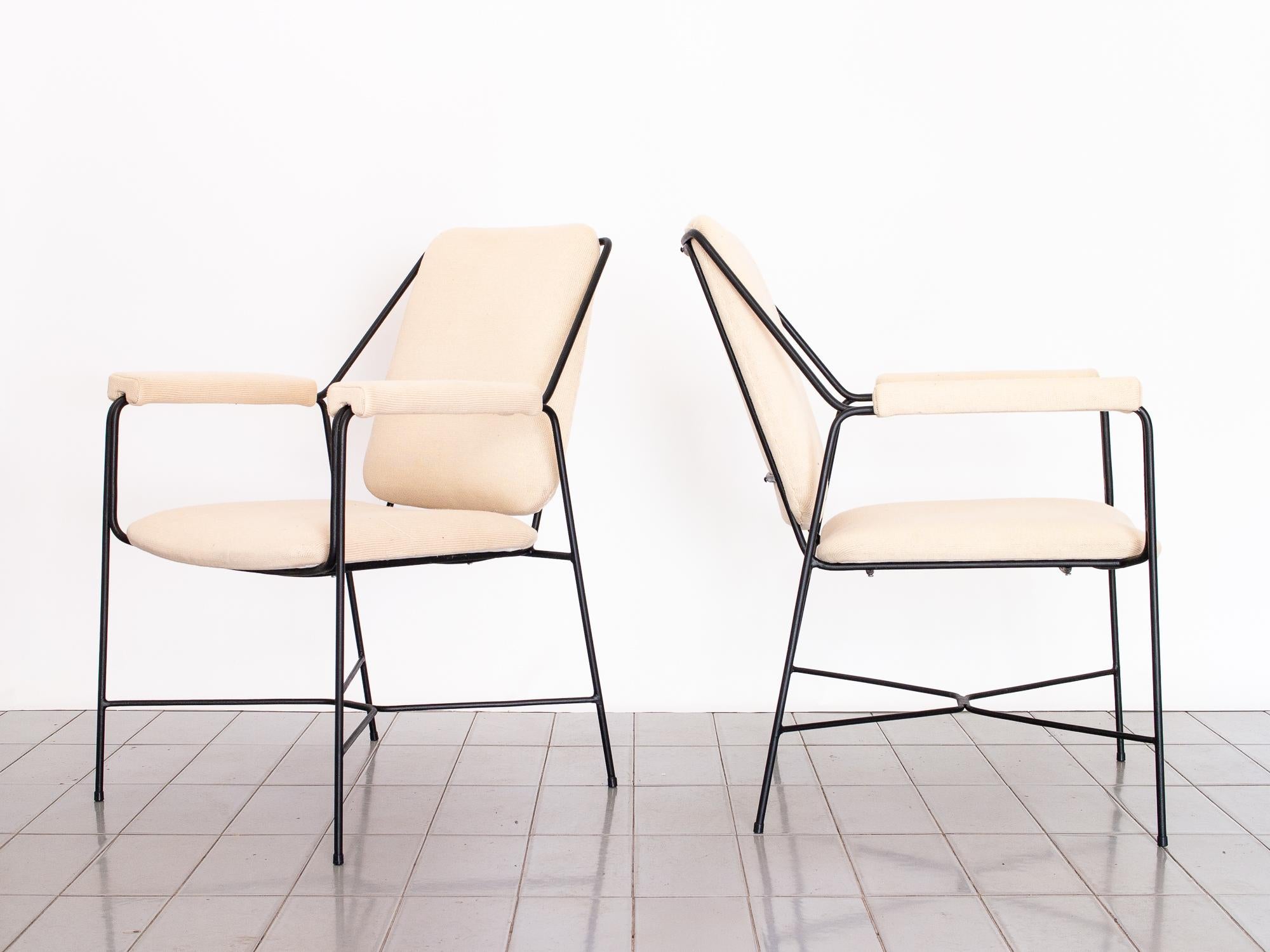 20th Century 1960s Pair of Lounge Chairs in Wrought Iron and Tricot, Brazilian Modernism
