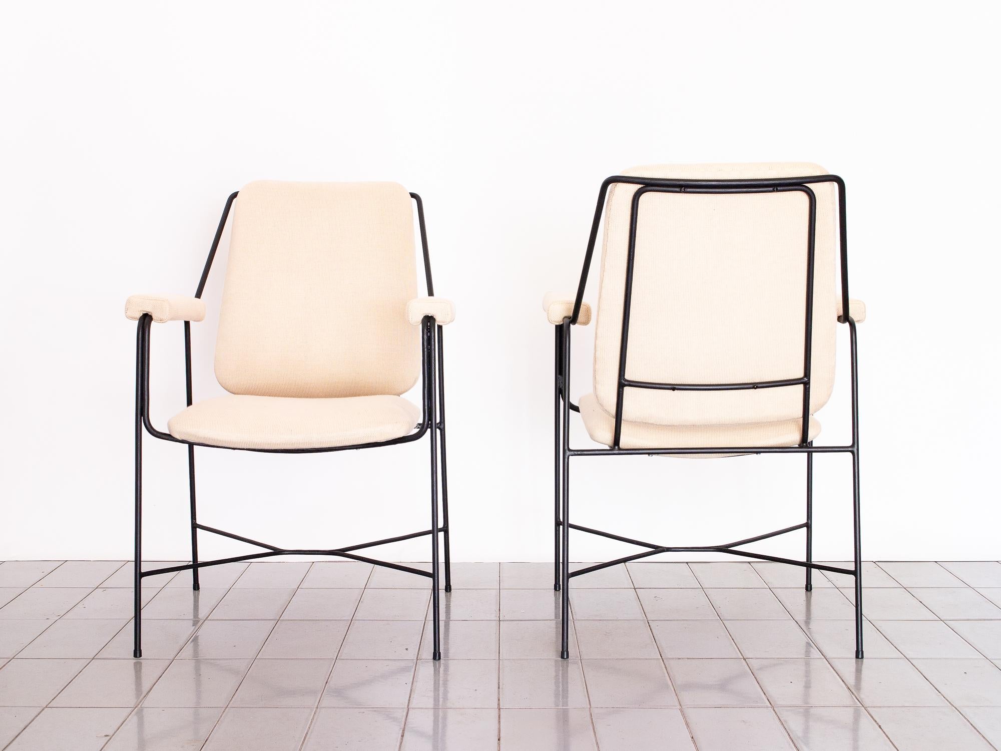 1960s Pair of Lounge Chairs in Wrought Iron and Tricot, Brazilian Modernism 1