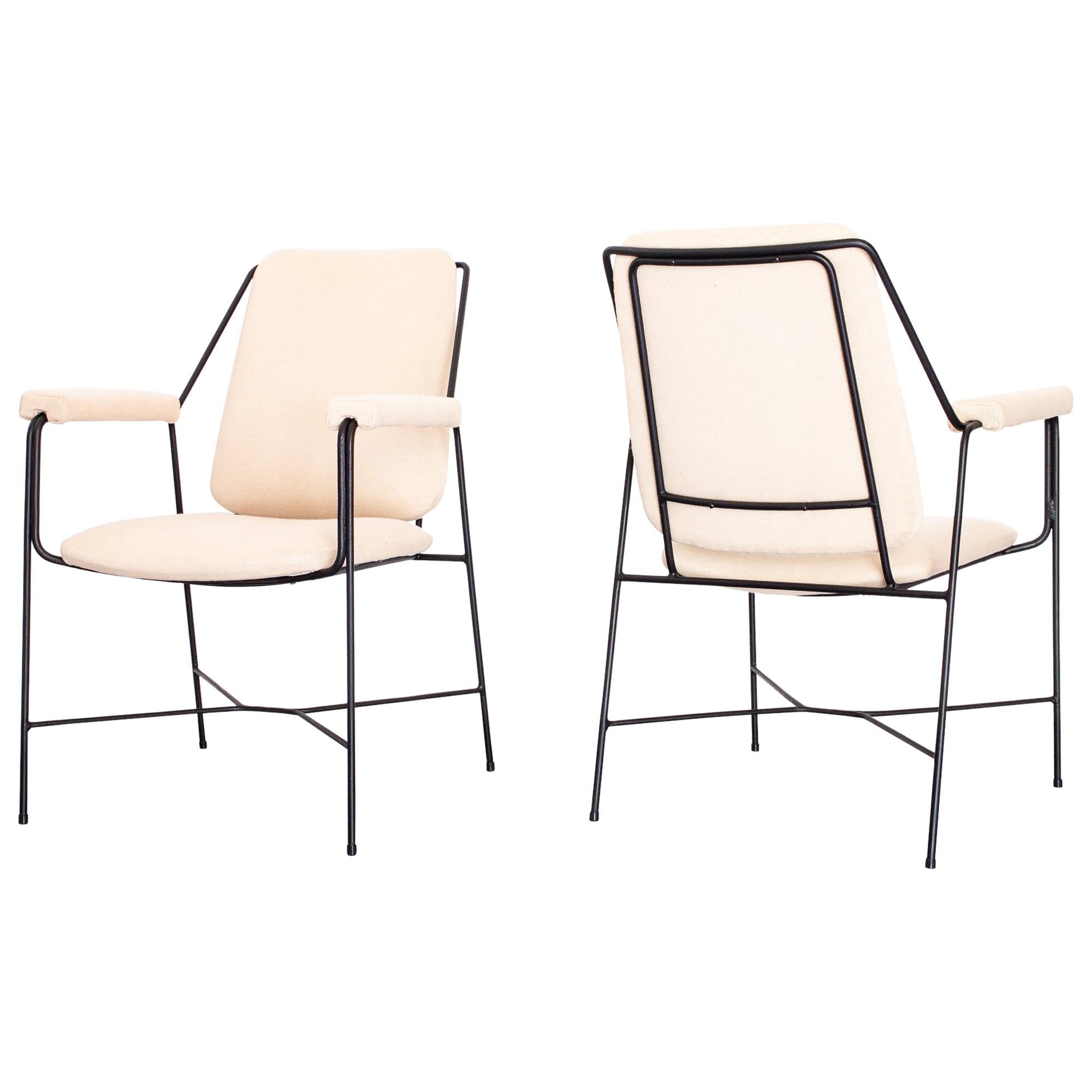1960s Pair of Lounge Chairs in Wrought Iron and Tricot, Brazilian Modernism
