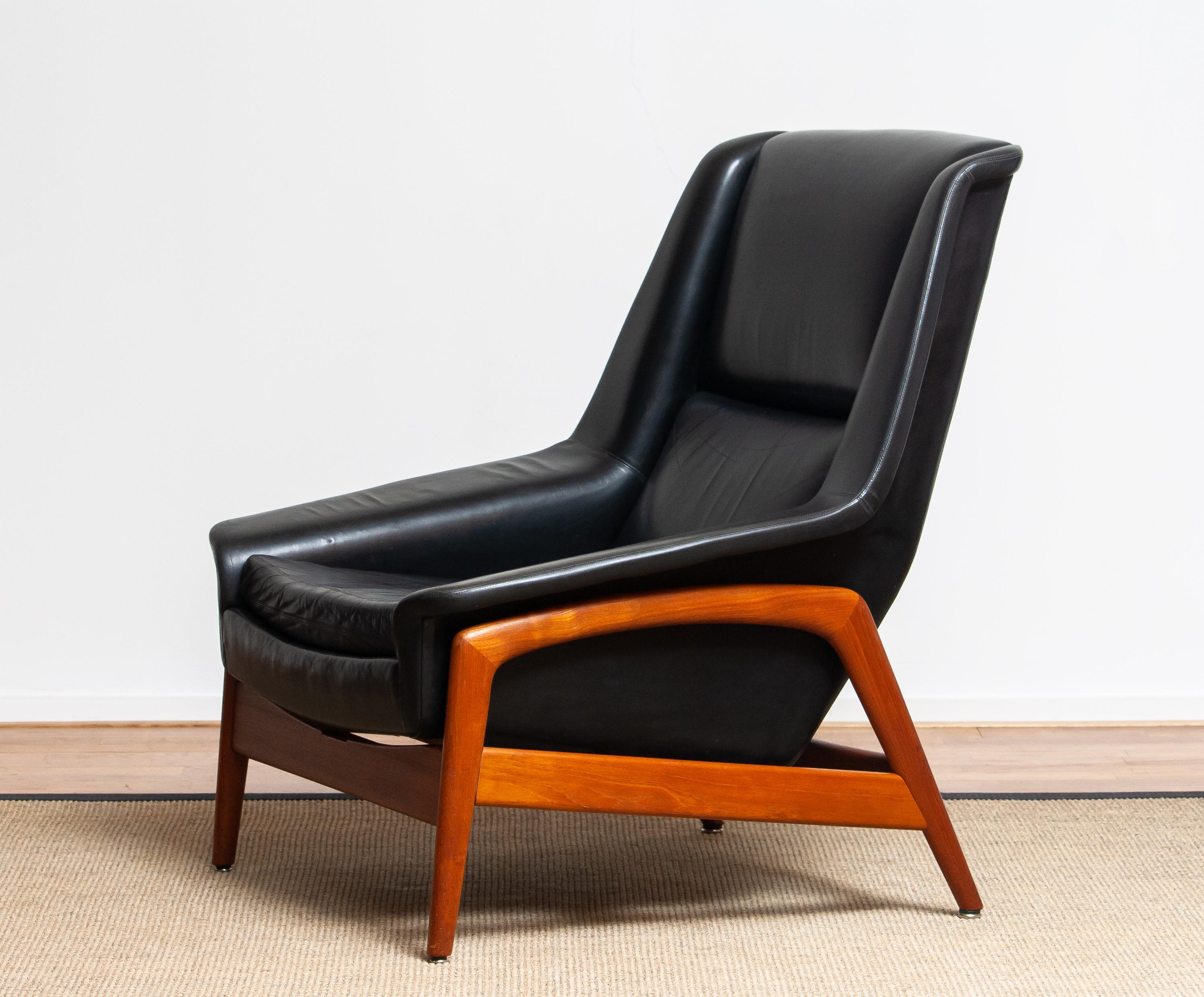 1960s, Pair of Lounge Chairs 'Profil', Folke Ohlsson for DUX in Leather and Teak 9