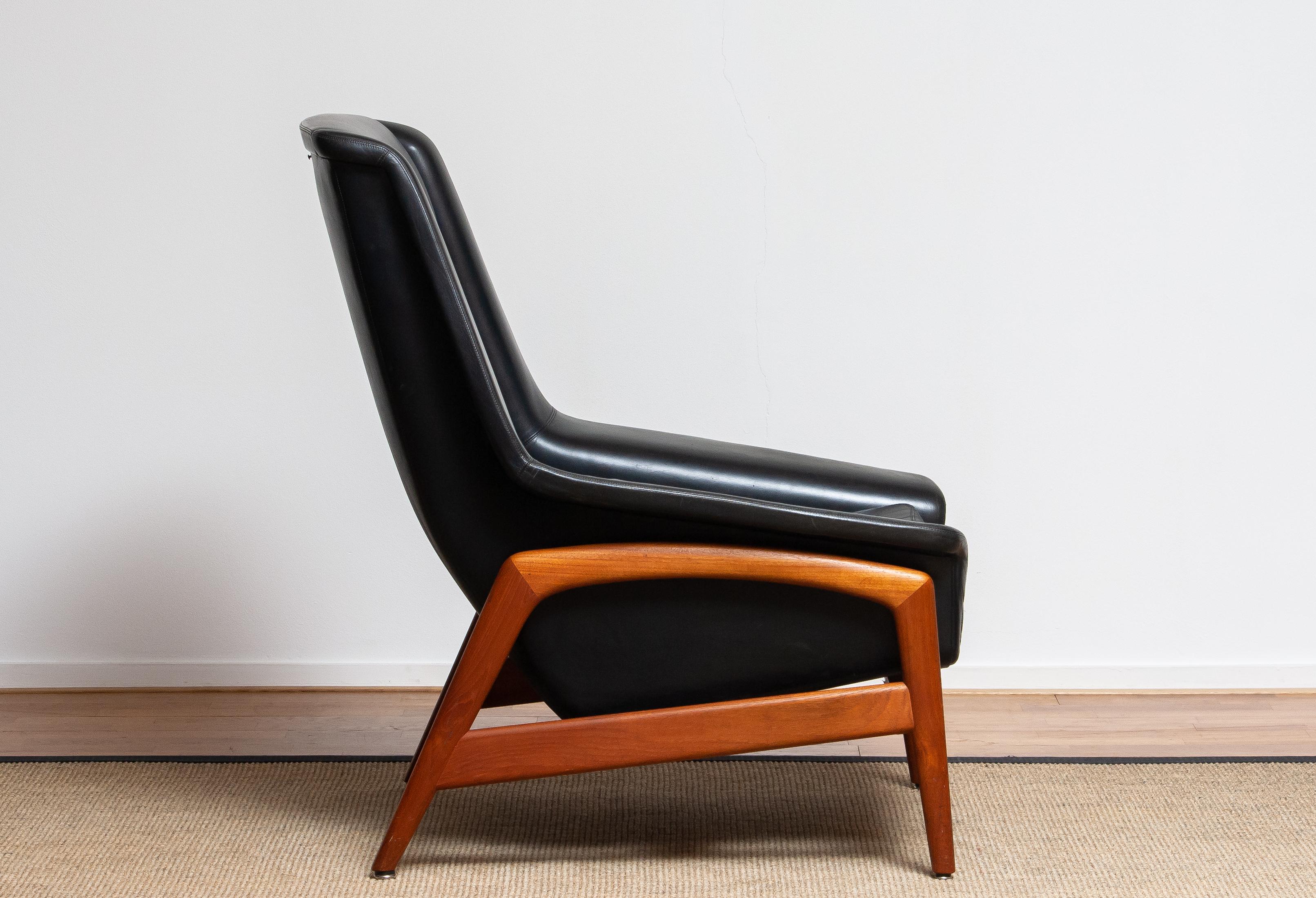 1960s, Pair of Lounge Chairs 'Profil', Folke Ohlsson for DUX in Leather and Teak 12
