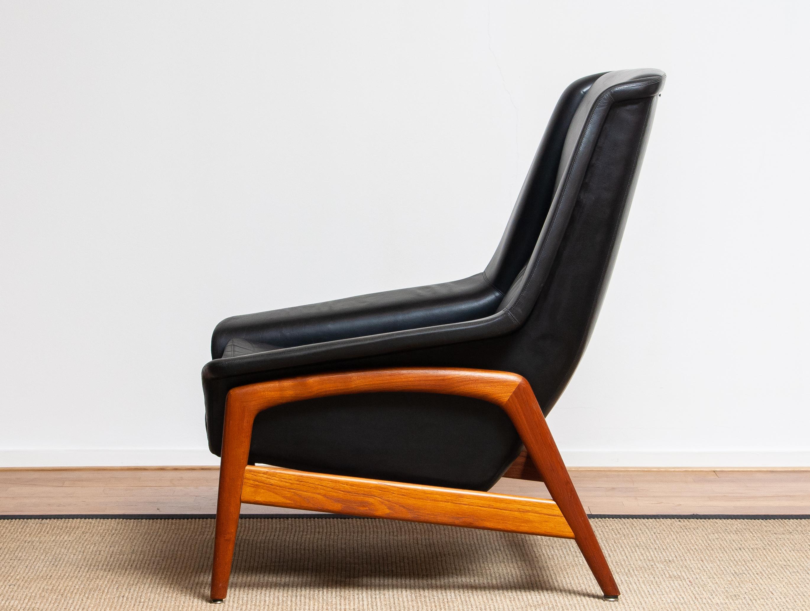 1960s, Pair of Lounge Chairs 'Profil', Folke Ohlsson for DUX in Leather and Teak 14