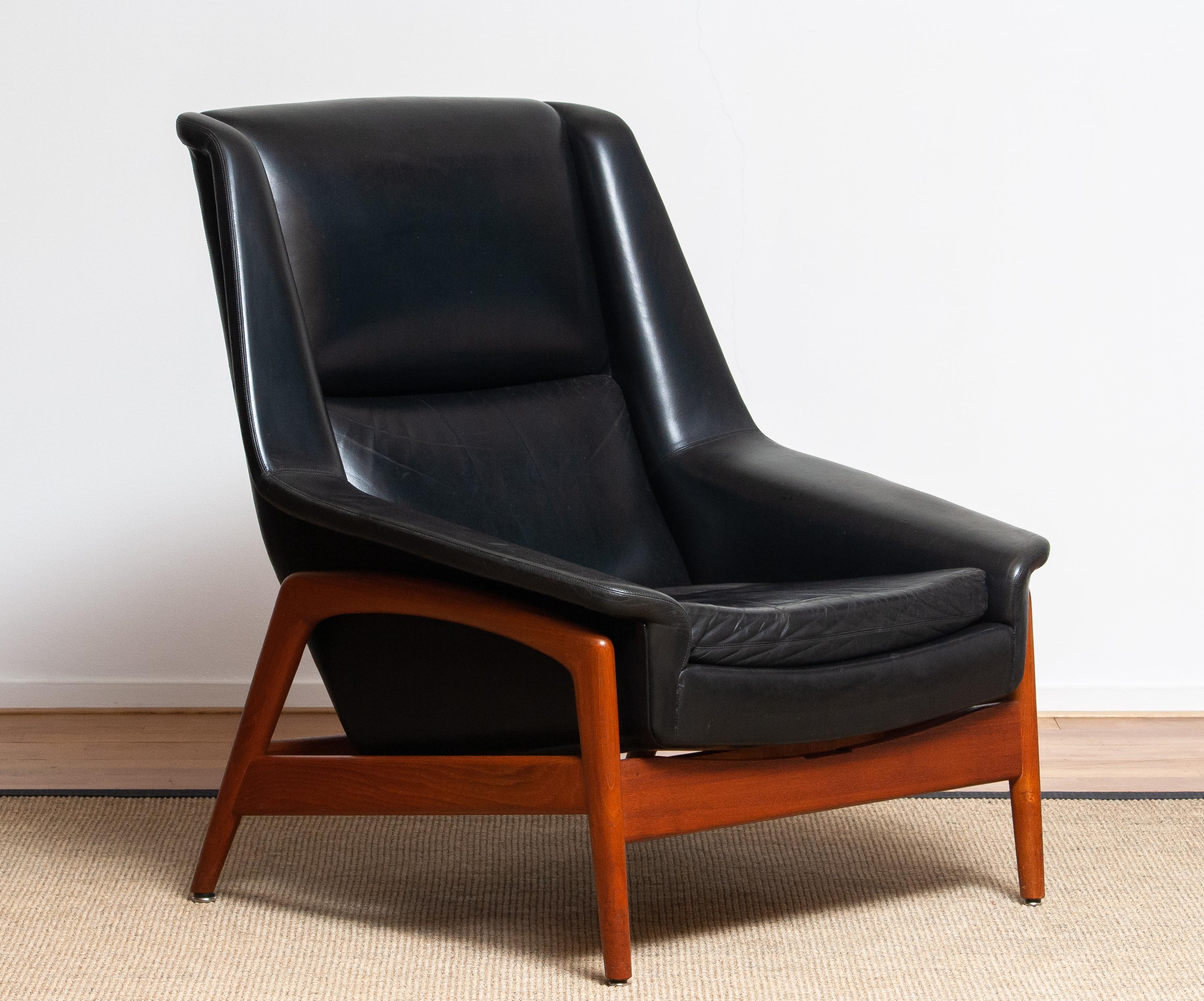 1960s Pair of Lounge Chairs 'Profil', Folke Ohlsson for DUX in Leather and Teak 4