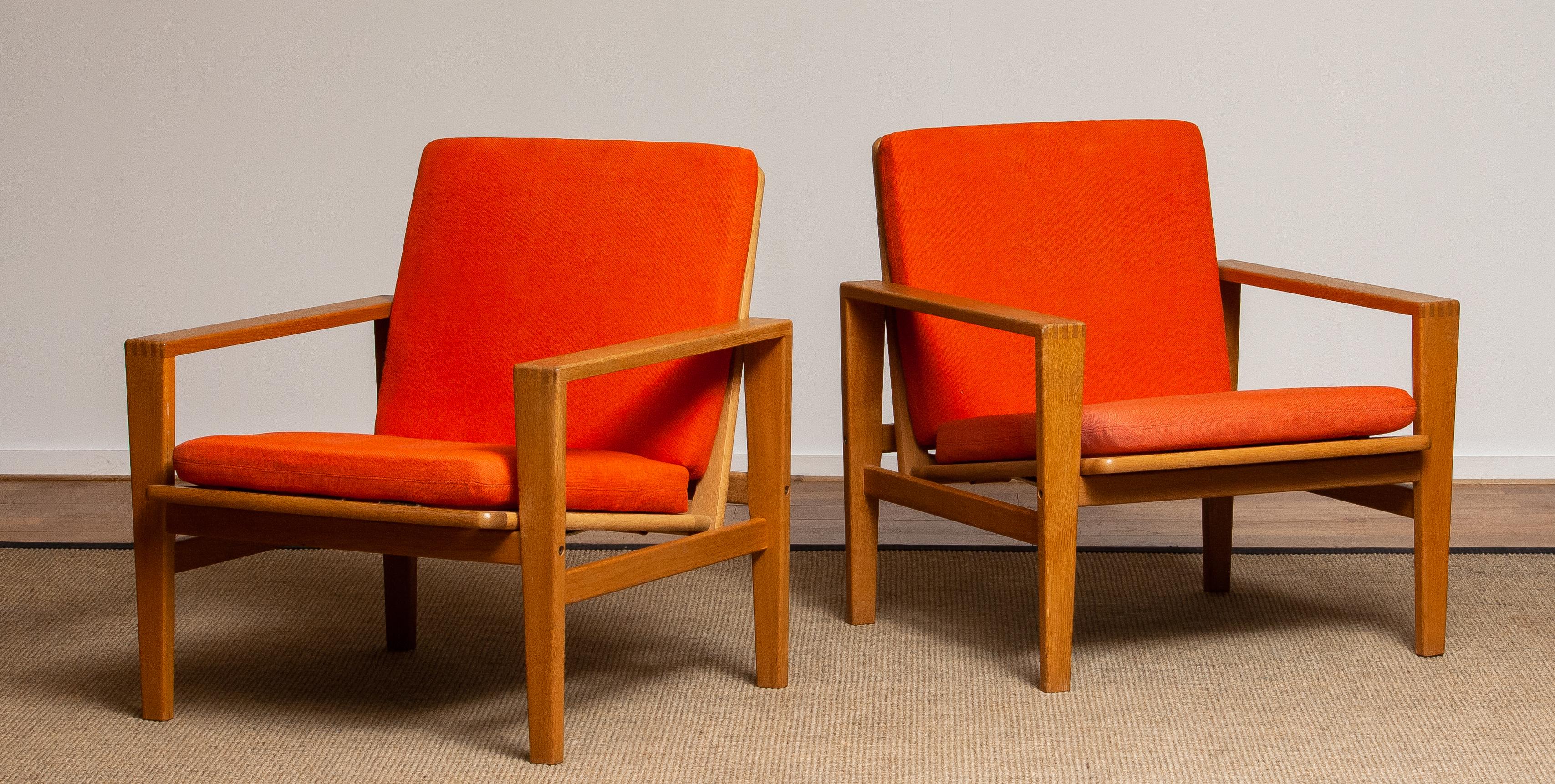 1960s Pair of Lounge / Easy Chairs in Oak Leather Fabric by Erik Merthen for Ire 6