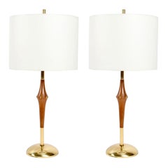 Vintage 1960s Pair of Mahogany and Brass Table Lamps