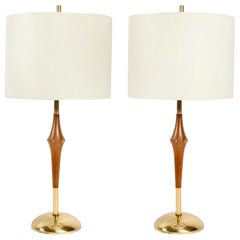 1960s Pair of Mahogany and Brass Table Lamps