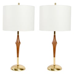 1960s Pair of Mahogany ans Brass Table Lamps