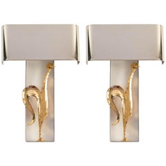 1960s Pair of Maison Charles Gilded Bronze Rooster Sconces