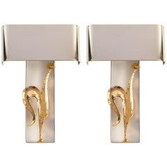 Vintage 1960s Pair of Maison Charles Gilded Bronze Rooster Sconces