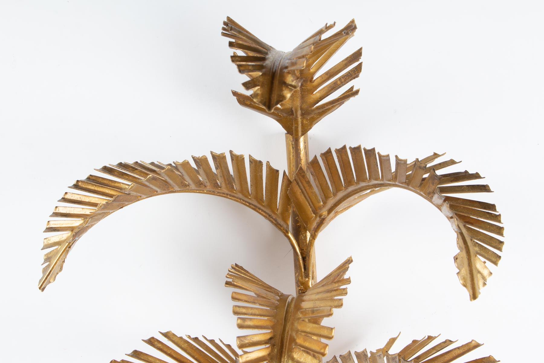 Iron 1960s Pair of Maison FlorArt Gilded Palm Leaves Sconces