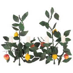 1960s Pair of Maison Honoré Foliage "Lemon and Pomegranate" Sconces