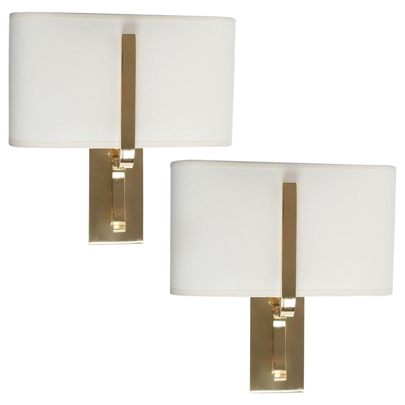 1960s Pair of Maison Honore Gilded Brass Sconces