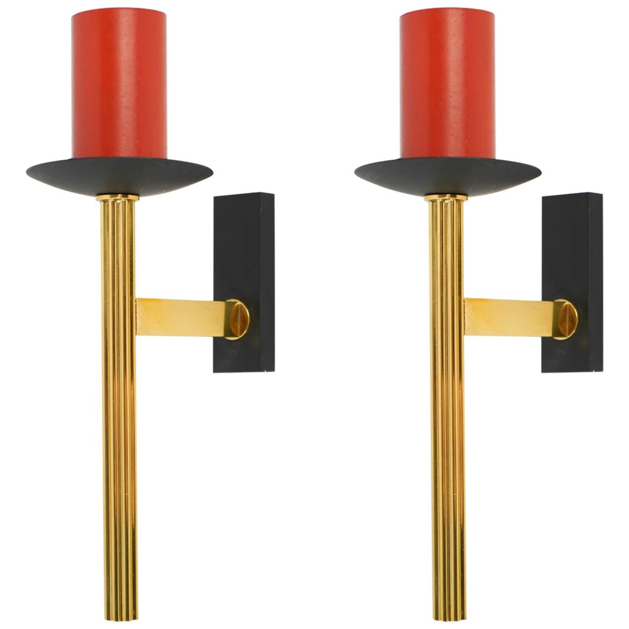 1960s Pair of Maison Honoré Torch Sconces