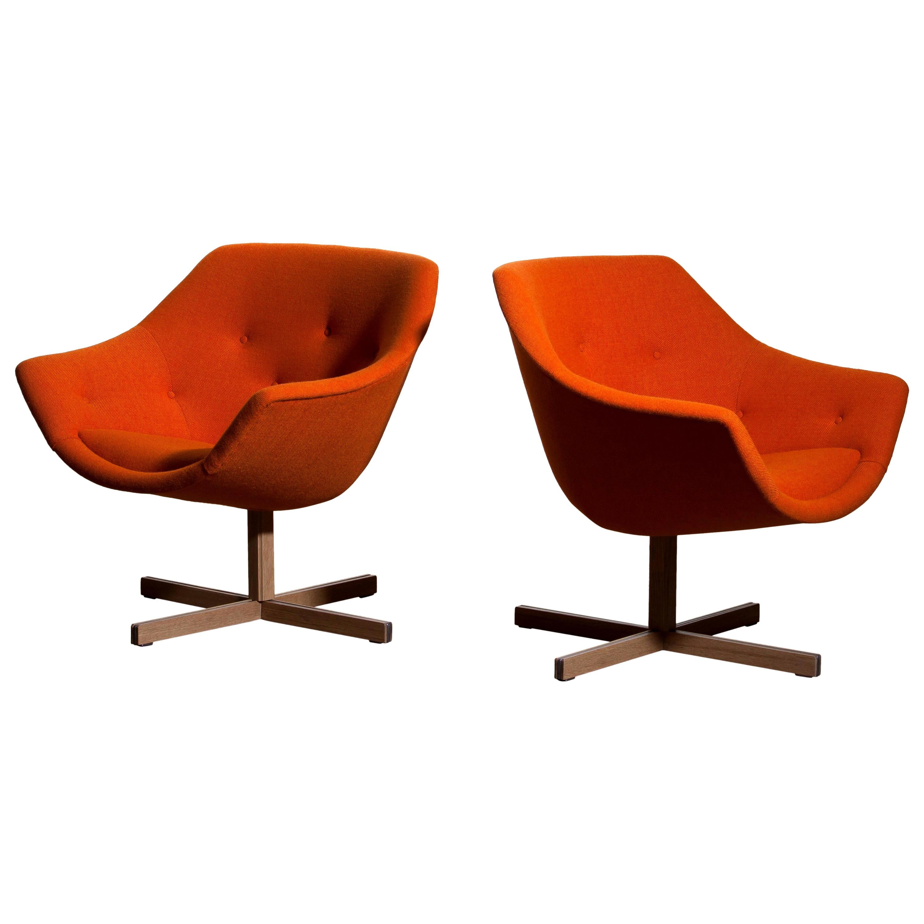 Finnish 1960s, Pair of Mandarini Swivel Armchairs by Carl Gustaf Hiort and Nanna Ditzel