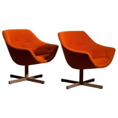 1960s, Pair of Mandarini Swivel Armchairs by Carl Gustaf Hiort and Nanna Ditzel