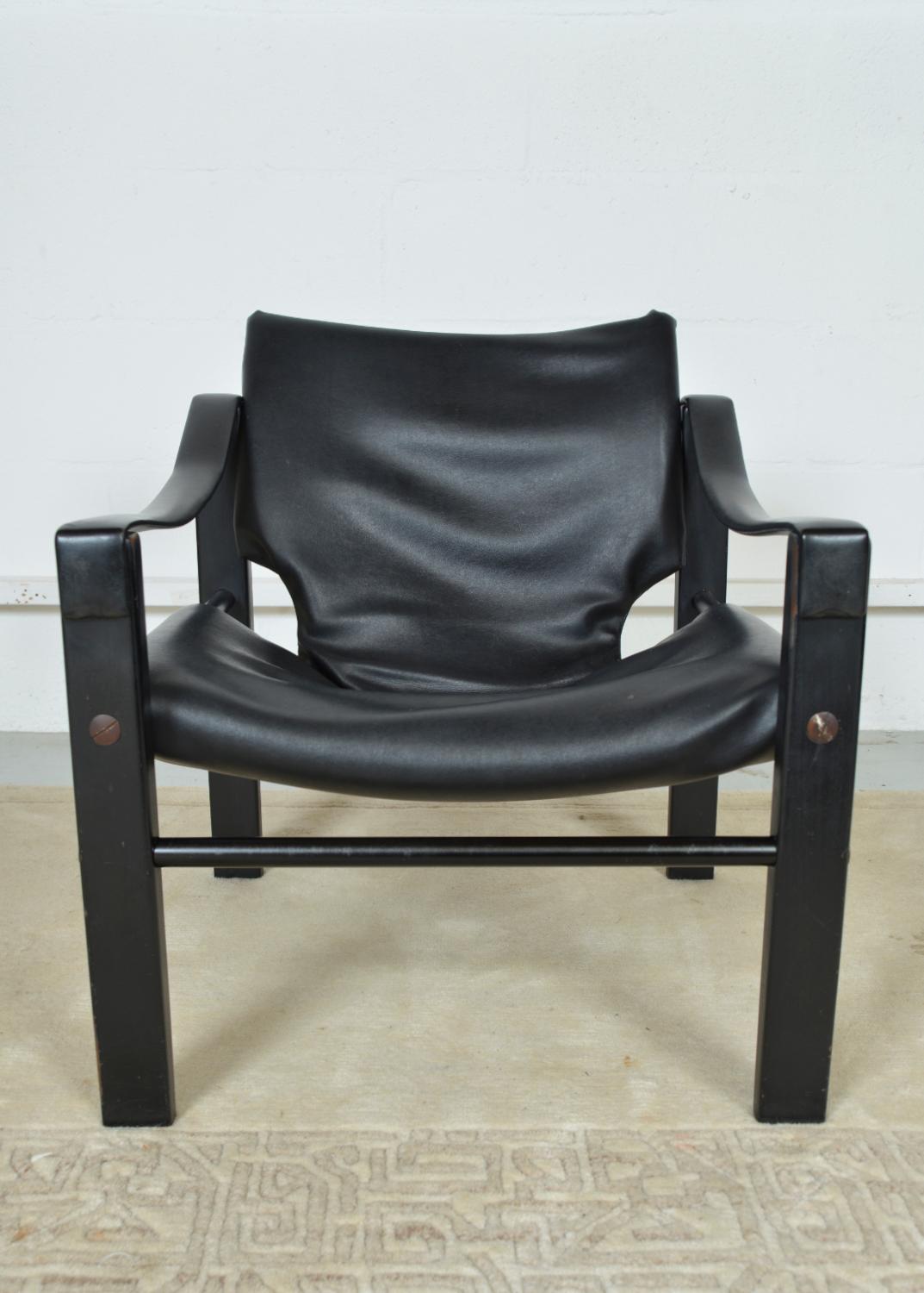 1960s Pair of Maurice Burke for Arkana Safari Campaign Lounge Chairs Black 3