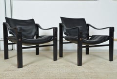 1960s Pair of Maurice Burke for Arkana Safari Campaign Lounge Chairs Black