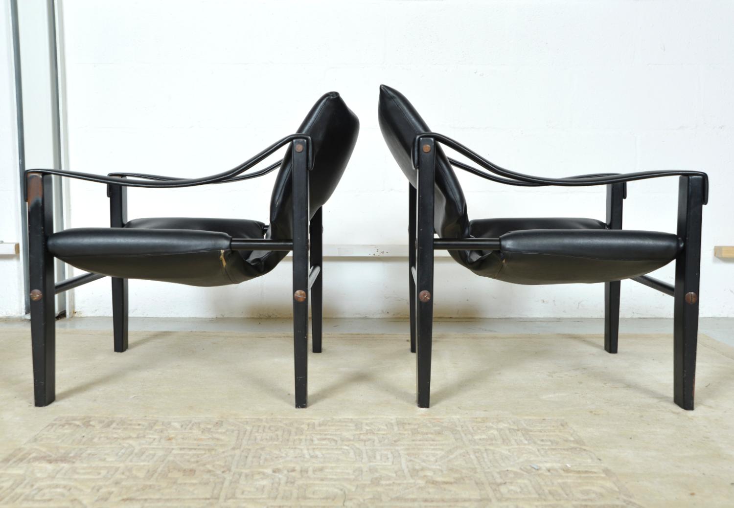 British 1960s Pair of Maurice Burke for Arkana Safari Campaign Lounge Chairs Black