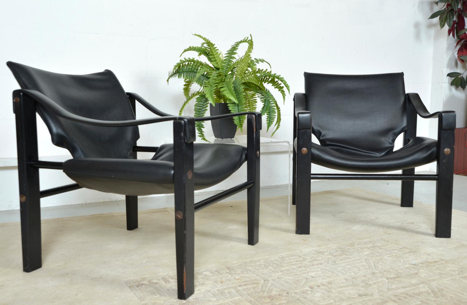 20th Century 1960s Pair of Maurice Burke for Arkana Safari Campaign Lounge Chairs Black