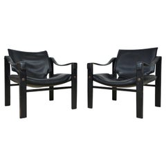 1960s Pair of Maurice Burke for Arkana Safari Campaign Lounge Chairs Black