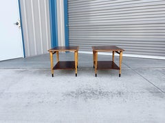 1960s Pair of Mid Century Walnut & Oak Side Tables