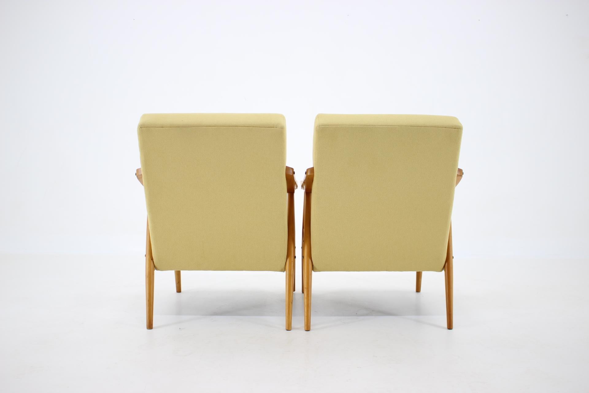 Fabric 1960s Pair of Midcentury Armchairs, Czechoslovakia