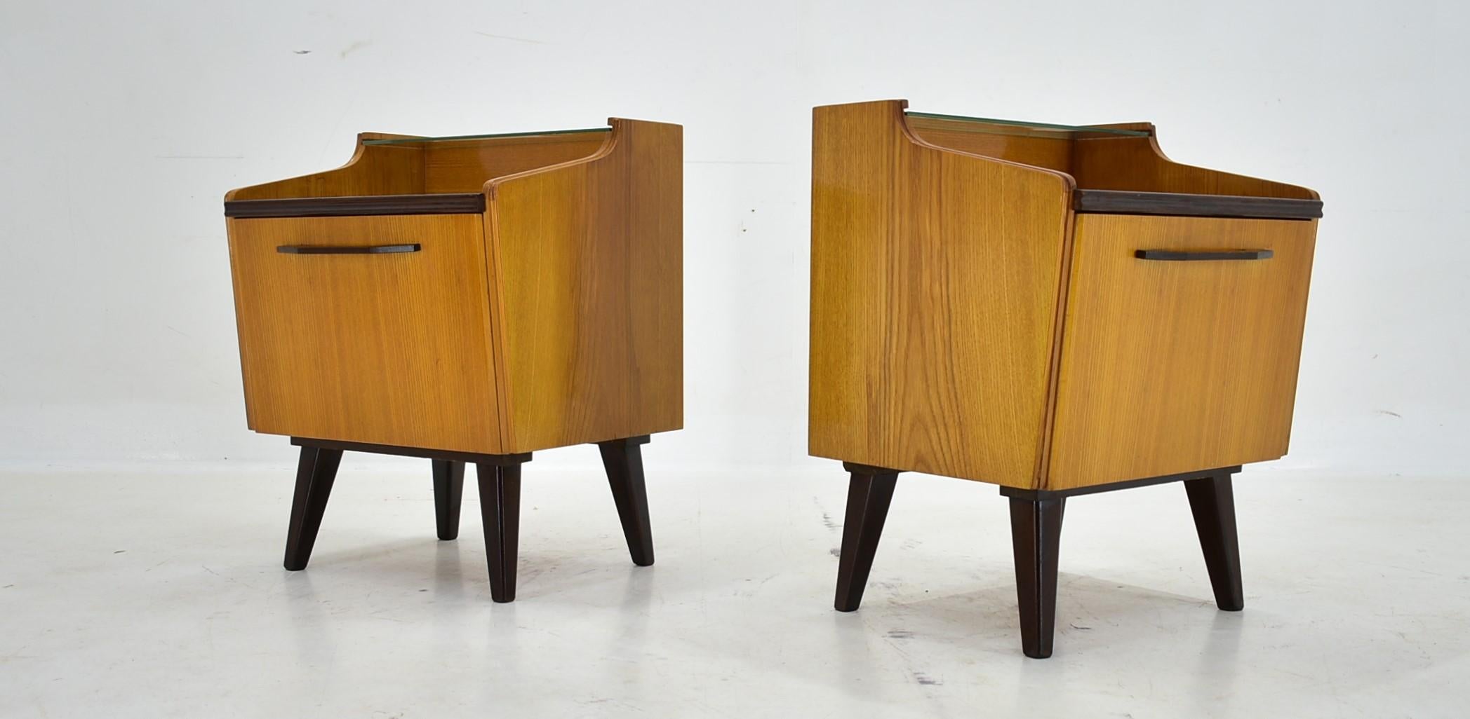 Mid-Century Modern 1960s Pair of Midcentury Bedside Tables by Mojmir Požár, Czechoslovakia For Sale