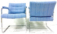 1960s Pair of Milo Baughman Style Upholstered Chrome Armchairs by, Patrician