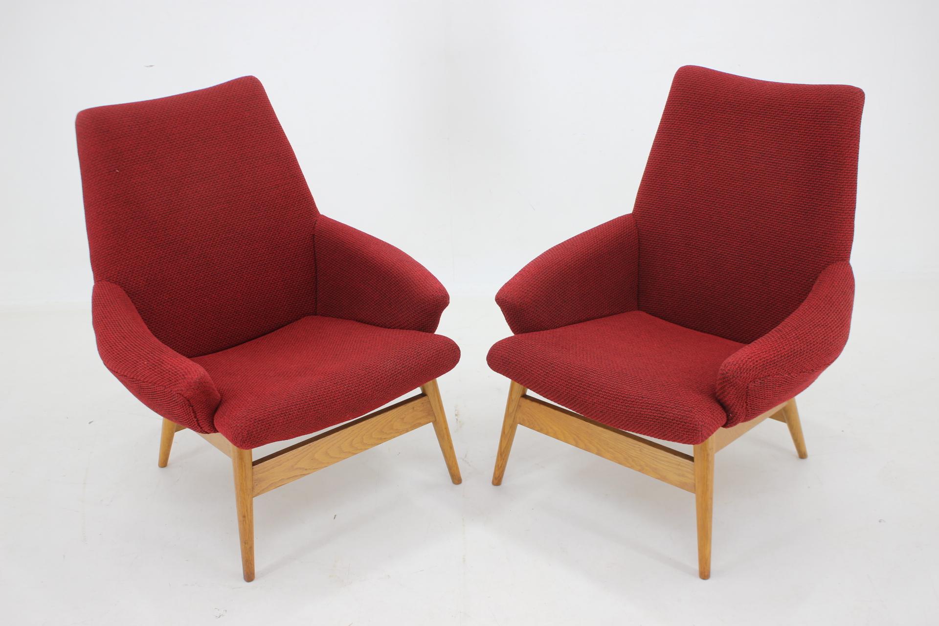 Mid-Century Modern 1960s, Pair of Miroslav Navratil Lounge Chairs, Czechoslovakia For Sale