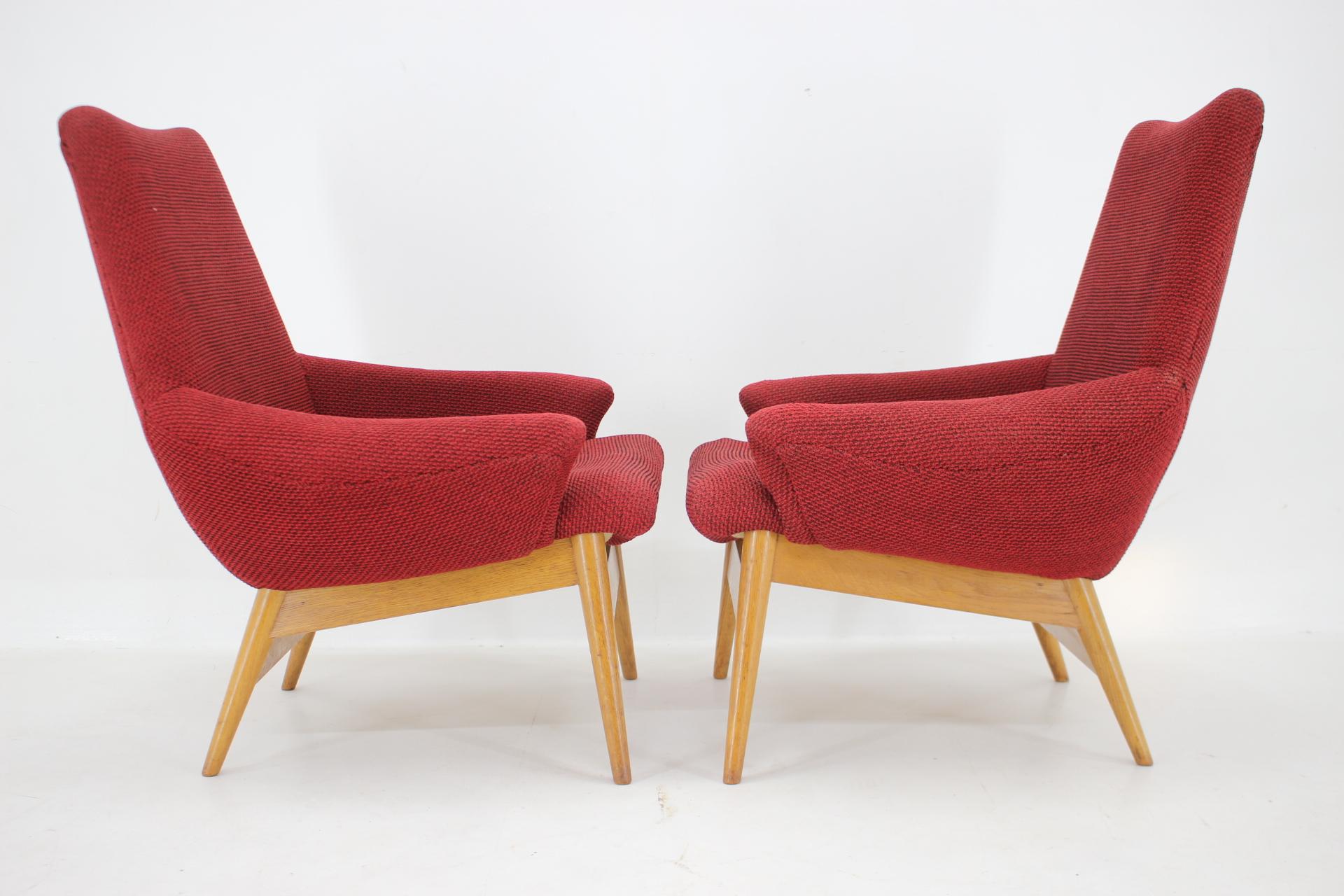 Fabric 1960s, Pair of Miroslav Navratil Lounge Chairs, Czechoslovakia For Sale