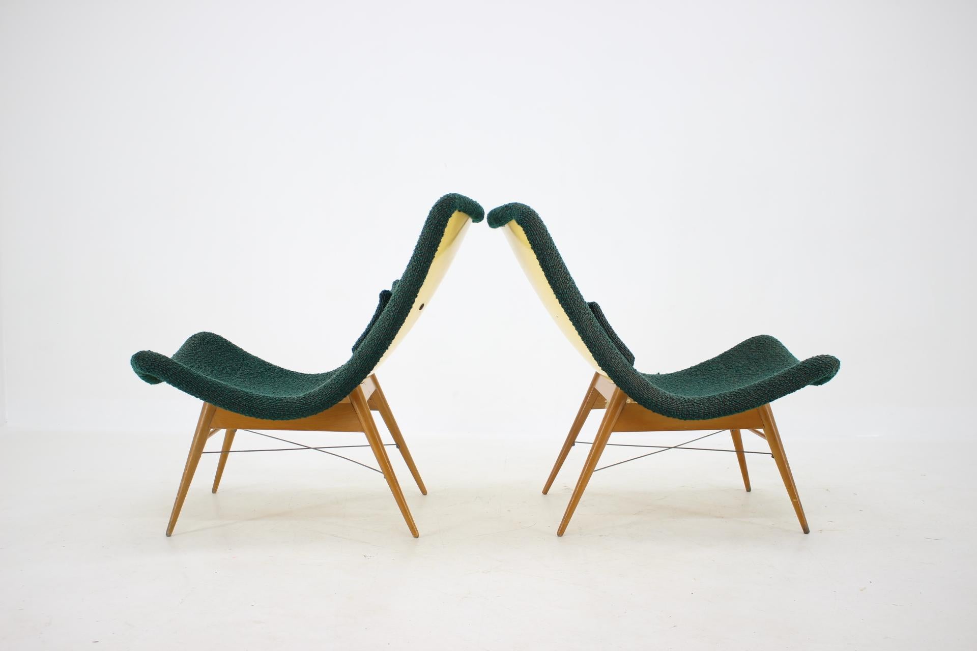 Mid-20th Century 1960s Pair of Miroslav Navratil Shell Lounge Chairs, Czechoslovakia